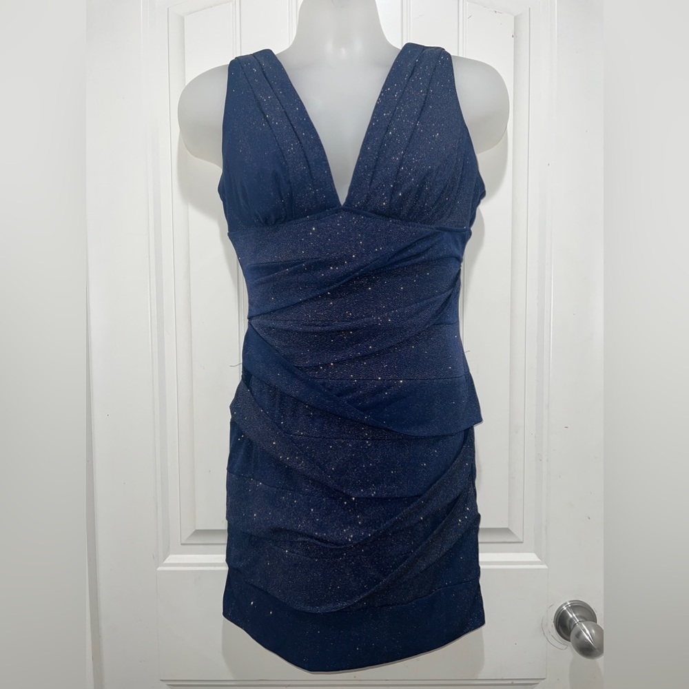 Emerald Sundae Deb Women's Navy and Gold Bodycon glitter dark blue gold dress XL